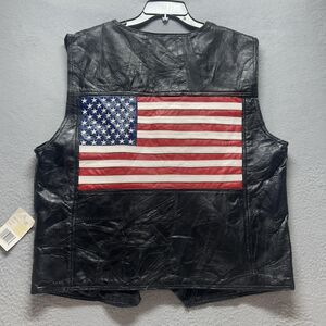 Vintage Leather Vest Mens 2XL Black Biker American Flag Patriot Lined XXL Boxy